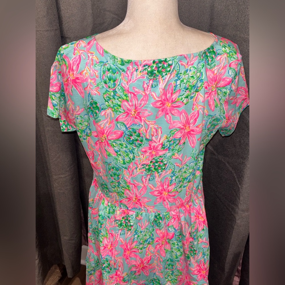 NWOT Lilly Pulitzer Geanna Dress Surf Blue So Shellegant Large Tropical Cotton - Picture 9 of 14